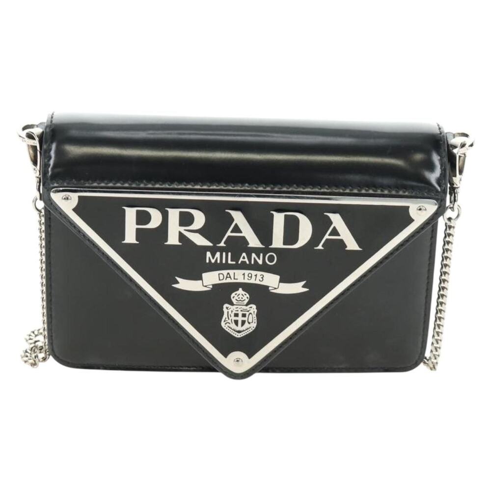 Prada Patent Leather Chain Shoulder Bag Black